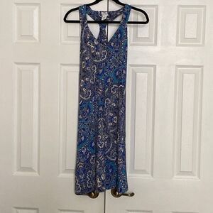 Sigrid Olsen Blue Paisley Print Racer Back Dress, Size Medium